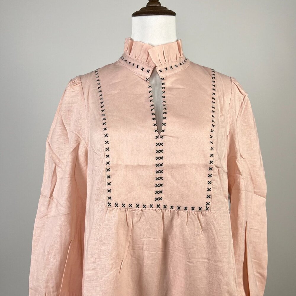 NWT Tuckernuck Bermuda Pink Palmerston Dress sz XS Long Sleeve Linen Blend Mini - Picture 4 of 12